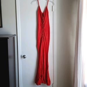 Long Sexy Red Lace-up Dress